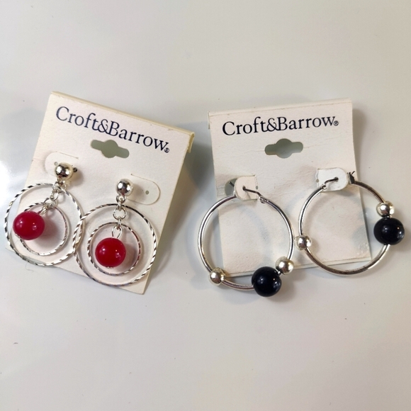 croft & barrow Jewelry - Croft & Barrow Silver Hoop Earrings Set with Red and Black Accents